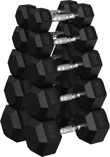 Vista 21 de HANDBODE Rubber Coated Hex Dumbbell Set, 90-640 lb
