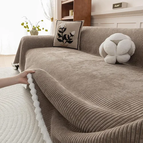 Vista 10 de HANDONTIME Fundas de Sofá Sillón Funda de Sofá Boho para Perros Caqui Funda de Sofá con Borlas Silla Reclinable Funda de Futón Lavable 1 Cojín Sofá