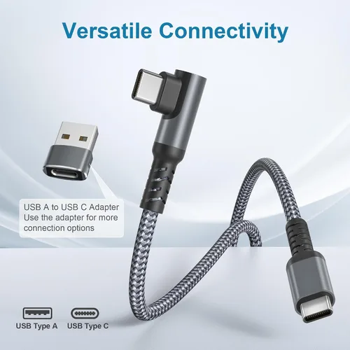 Vista 5 de Basesailor Cable Cortor de Carga USB C a USBC de 1 Pie 100W con Adaptador USB, Cable de Carga PD de 90 Grados para Coche, Rápido para iPhone 17 16