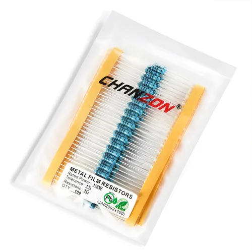 Vista 3 de Chanzon 100pcs 1/2W (0.5W) 1 Ω ohmios Resistencia fija de película metálica 0.01 ±1% Tolerancia 1R MF Orificio pasante Resistencias limitadoras