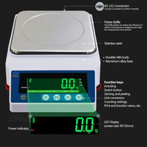 Vista 3 de Escala de equilibrio de laboratorio de precisión de 22.0 lbs x 0.00 oz, escala de grano/gramo, báscula científica, báscula calibrada, pesaje