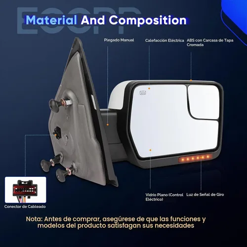 Vista 3 de ECCPP Par de espejos de remolque con Ford 2004-2014 para F150 1997-1999