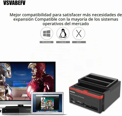 Vista 6 de IDE - Estación de acoplamiento para disco duro, lector de muelle de disco duro, caja de disco duro externo de 2.5 y 3.5 pulgadas, lector de tarjetas