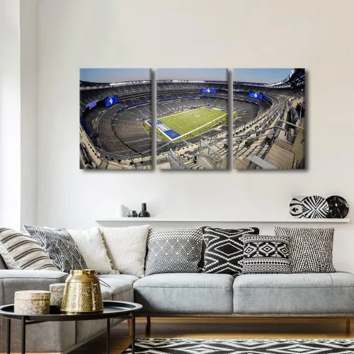 Vista 2 de TUMOVO MetLife Stadium - Decoración de pared de Nueva York, 3 piezas, lienzo, arte de pared para decoración del hogar, juegos de fútbol americano