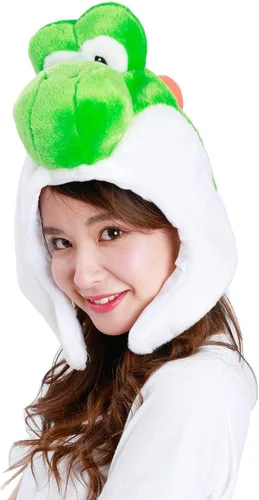 Vista 3 de SAZAC Super Mario Bros. Gorro de disfraz suave y cálido para adultos, Yoshi