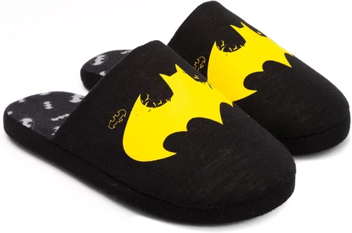 Vista 3 de DC Comics Batman - Pantuflas para hombre con logotipo amarillo oscuro, Negro