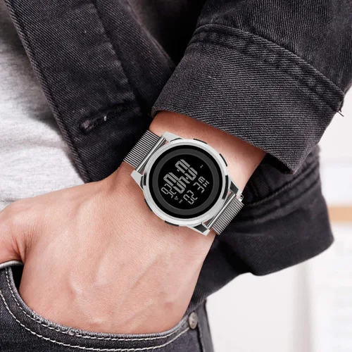 Vista 5 de YUINK Mens Watch Ultra-Thin Digital Sports Watch Waterproof Stainless Steel Fashion Wrist Watch for Men Women