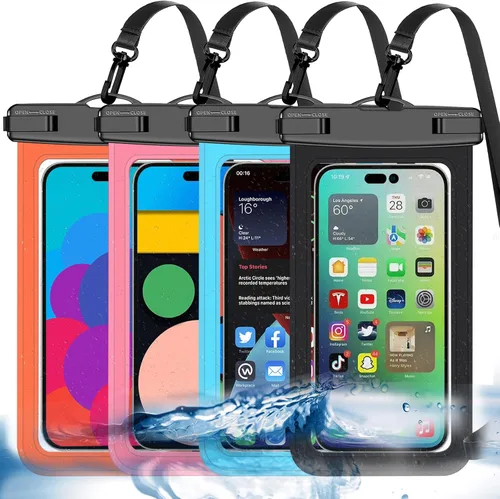 Vista 11 de Bolsa impermeable para teléfono, paquete de 2 fundas impermeables para teléfono blanco y negro, bolsa seca para teléfono celular, nivel