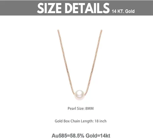 Vista 4 de Collar de perlas de oro amarillo de 14 quilates para mujer, cadena duradera de oro real con colgante de perla cultivada individual, regalo de Oro