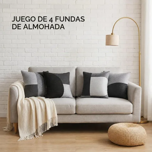 Vista 8 de Juego de 4 fundas de almohada geométricas abstractas de 18 x 18 pulgadas, color negro y gris, fundas cuadradas decorativas para sofá Abstracto 2