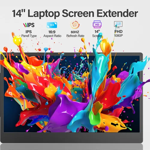 Vista 4 de CIDETTY Extensor de pantalla para laptop, pantalla de monitor dual/triple ultrafina FHD 1080P IPS de 14 pulgadas, monitor portátil HDMI/USB-C