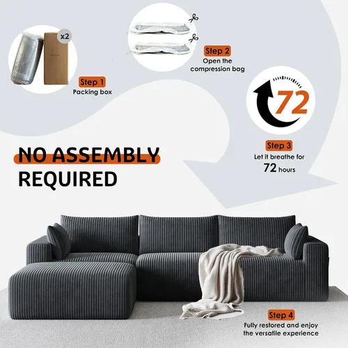 Vista 6 de 108" Cloud Couch Modular Sectional Sofa for Living Room, L Shaped Boneless Couch with Deep Seat Chaise, No Assembly Required Foam Sleeper Sofa for