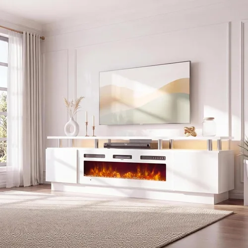 Vista 11 de Soporte de TV de 70 pulgadas para sala de estar, centro de entretenimiento moderno y consola multimedia, se adapta a televisores de hasta 80 Todo
