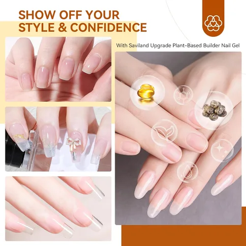 Vista 6 de SAVILAND Clear Builder - Gel de uñas de 0.5 fl oz (0.5 onzas líquidas), gel de extensión de uñas en una botella, gel duro fortalecedor de uñas rico