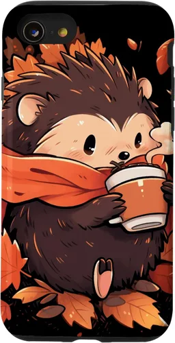 Vista 18 de Hedgehog Fall Autumn Leaves Pumpkin Spice Latte Kawaii Case for iPhone 16