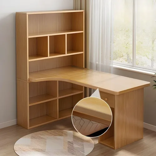 Vista 2 de Escritorio para computadora, escritorio de oficina de madera resistente con cubos abiertos y mucho almacenamiento de escritorio esquinero