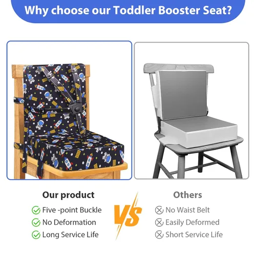 Vista 4 de Asiento elevador para niños pequeños para mesa de comedor, hebilla de seguridad ajustable, asiento elevador para niños con respaldo, PU impermeable
