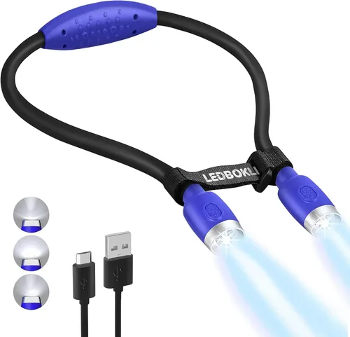 Vista 7 de LEDBOLIK - Luz de lectura para el cuello, 660 mAh recargable, luz de libro para leer en la cama, 6 de brillo, brazos flexibles, manos libres