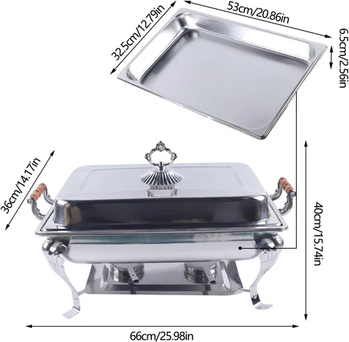 Vista 9 de Juego de platos para bufé, recipiente de calentamiento de acero inoxidable, calentador de alimentos, aislamiento de alimentos, rectangular