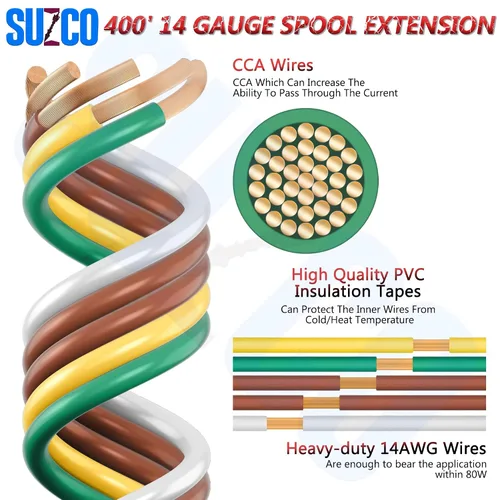 Vista 2 de 400 pies suficiente 14AWG CCA【2 cables marrones】4 cables codificados por colores de 4 vías 5 cables unidos para remolque RV cámper enganche de 4