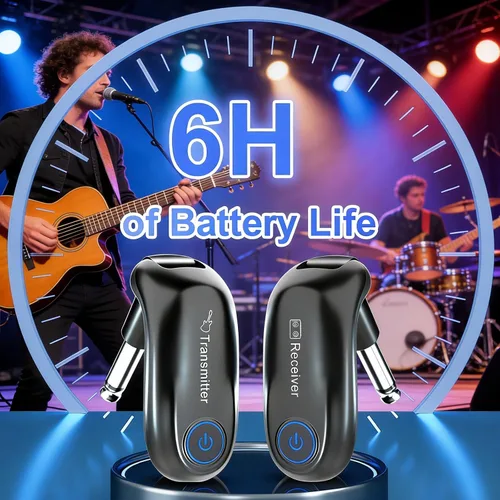Vista 6 de Sistema de guitarra inalámbrica, transmisor y receptor de audio de carga, rango de 100 pies, para práctica de enseñanza de instrumentos, conciertos