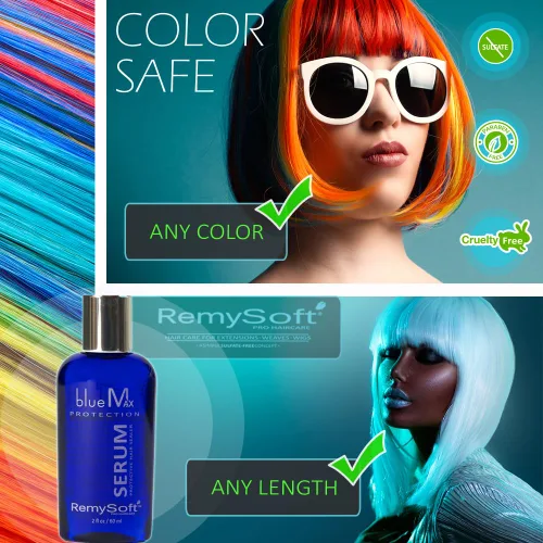 Vista 6 de RemySoft BlueMax - Suero protector de silicona, seguro para extensiones de cabello, tejidos y pelucas, suero de fórmula de salón de 2 onzas