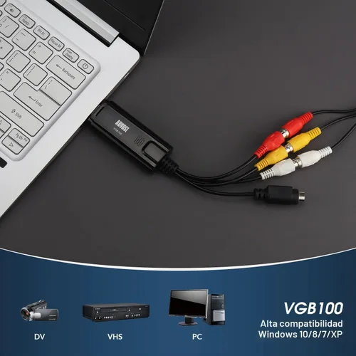 Vista 5 de August VGB100 - Tarjeta de captura de video USB externa - Cable de transferencia de video S/compuesto a USB - Cable de captura para Windows 11/10