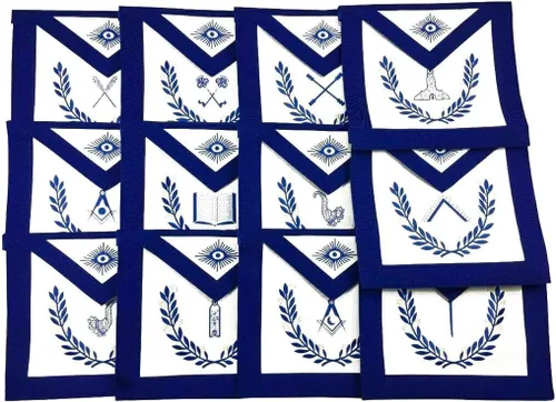 Vista 2 de Juego de 12 delantales Masonic Regalia con cuello de cadena con respaldo azul, Azul