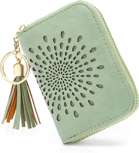 Vista 14 de APHISON RFID - Porta tarjeta de crédito con llavero, cartera pequeña con cremallera para mujer, Moderno