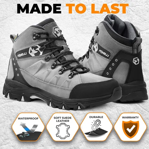 Vista 3 de Foxelli Botas de senderismo para hombre, impermeables, transpirables y ligeras, botas de senderismo de piel de ante para hombre