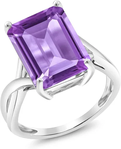 Vista 2 de Gem Stone King Anillo de compromiso de oro blanco de 10 quilates con amatista morada para mujer