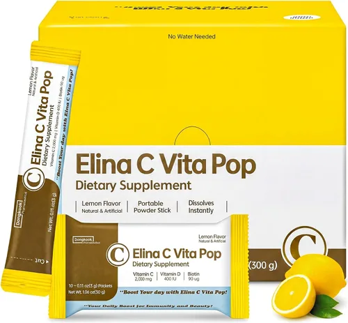 Vista 9 de DONGKOOK Vita Pop - Polvo coreano de vitamina C de 2,000 mg sin azúcar, vitamina D y barra de biotina, mezcla de bebida de limón, suplementos