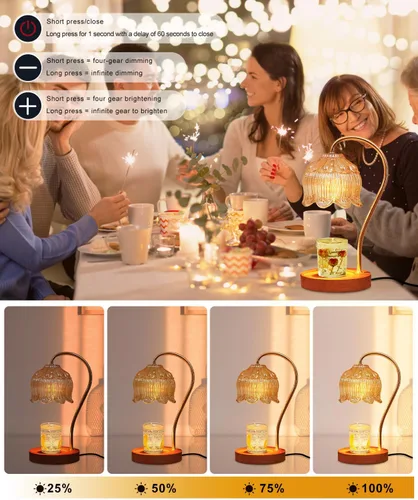 Vista 3 de Lámpara Calentadora de Velas Regulable con Temporizador - Regalos del Día de la Madre para Mamá, Lámpara de Vela de Flores Fragantes con 2 * 50W