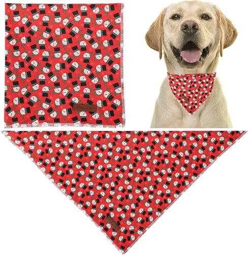 Vista 2 de Bandana de Navidad para perro, bufanda triangular de árbol de Navidad para perros pequeños y medianos, pañuelo de algodón rojo para mascotas, lindo