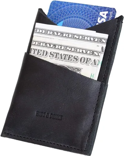 Vista 2 de Hide & Drink, Tarjetero de cuero con corte triangular, con capacidad para hasta 6 tarjetas y billetes plegados, organizador de dineroaccesorios