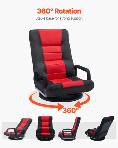 Vista 7 de VEVOR Silla giratoria para juegos con reposabrazos, silla giratoria de 360 grados con respaldo plegable de 6 posiciones ajustables y soporte lumbar
