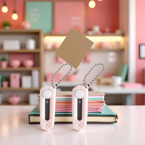 Vista 2 de 2 tijeras plegables rosadas, tijeras de viaje portátiles seguras, tijeras plegables telescópicas, mini tijeras de bolsillo con llavero para cortar