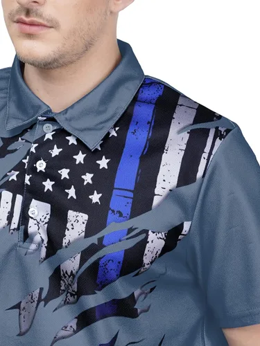 Vista 5 de HIVICHI Camisas de golf para hombre, camisa polo divertida con vuelo patriótico con bandera estadounidense, polos estampados