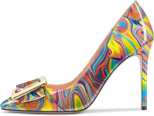 Vista 2 de Aachcol Zapatos de vestir de tacón alto para mujer, sin cordones, punta puntiaguda, oficina, fiesta, boda, patente de 4 pulgadas