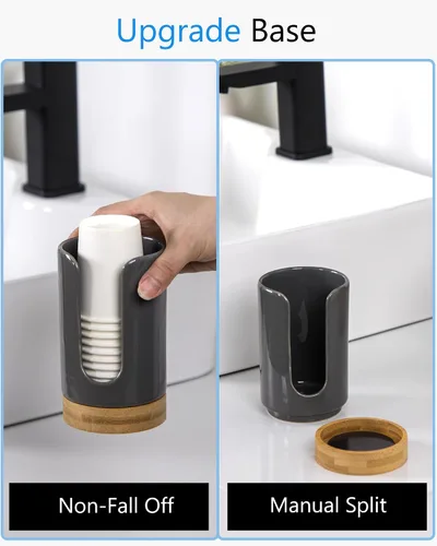 Vista 4 de Dispensador de tazas de baño de cerámica, soporte desechable de papel y plástico de 3 a 5 onzas, dispensador de tazas de enjuague bucal para baño