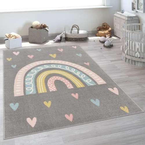 Vista 11 de Paco Home Alfombra de habitación infantil con arco iris y corazones en marrón beige, tamaño: 2'8" x 4'11