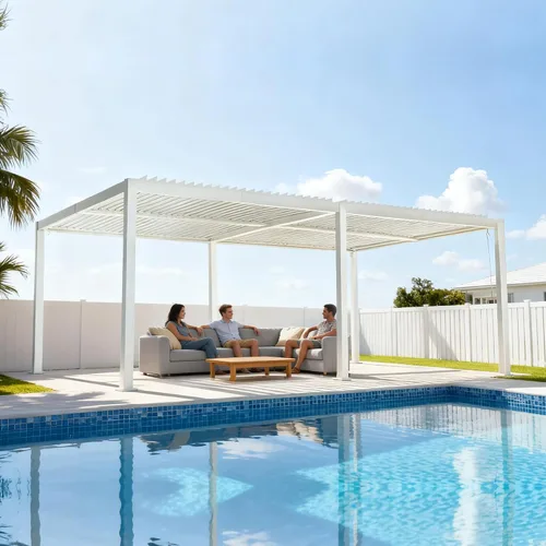 Vista 18 de Kozyard Pergola con listones para exteriores, 10 x 12 pies, refugio de Resistente a la intemperie, sistema de drenaje, techo con listones Blanco