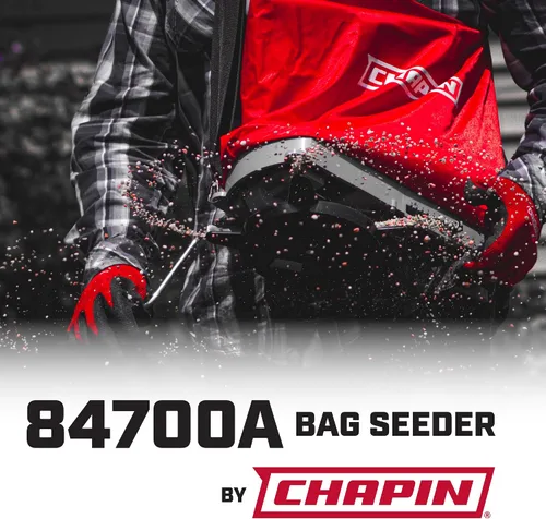 Vista 2 de Chapin 84700A - Esparcidor de semillas profesional de mano de 25 libras con bolsa impermeable, engranajes cerrados, deflector trasero, correa