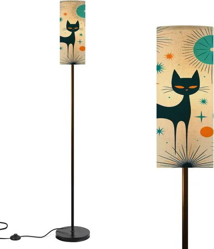 Vista 9 de Mid Century Modern Floor Lamps for Living Room Vintage 1950s Retro Atomic Geometric Standing Lamps with Linen Lampshade Tall Lamp Metal Pole Lamp
