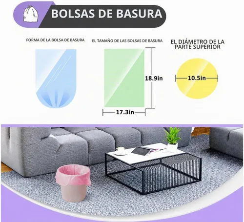Vista 2 de Teivio Pequeñas bolsas de basura transparentes coloridas de 3 galones y 150