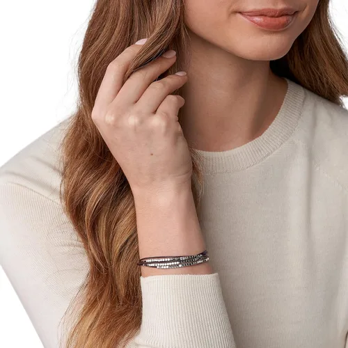 Vista 3 de Fossil - Pulsera de acero inoxidable y cuero genuino para mujer