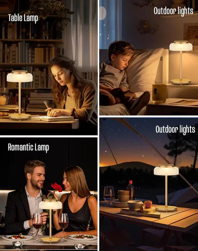 Vista 7 de QiMH Lámpara de mesa LED a pilas, lámpara de escritorio inalámbrica de 5000 mAh con control táctil de brillo de 3 niveles, mini luz nocturna