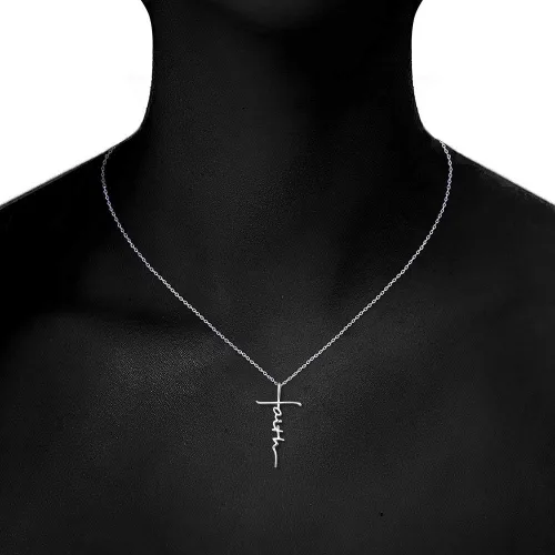 Vista 3 de PRAYMOS - Collar de plata de ley 925 con dije de cruz lateral, para mujer, ópalo sintético, cadena de 18 pulgadas y extensor ajustable de 2 pulgadas