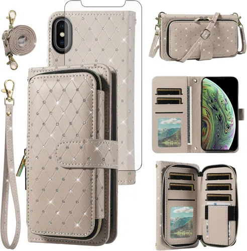 Vista 164 de Funda para teléfono iPhone 6 6S con cremallera y protector de pantalla con protector de pantalla, correa de cordón cruzado, ranura para iPhone 6 Six