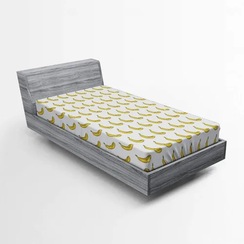 Vista 40 de Ambesonne Juego de sábanas bajeras veganas, ilustración de plátanos simétricamente alineados con patrón de frutas exóticas, funda de cama